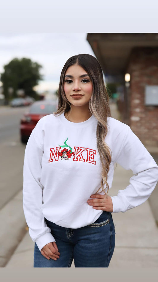 ARIEL - WHITE CREWNECK SWEATSHIRT - EMBROIDERED