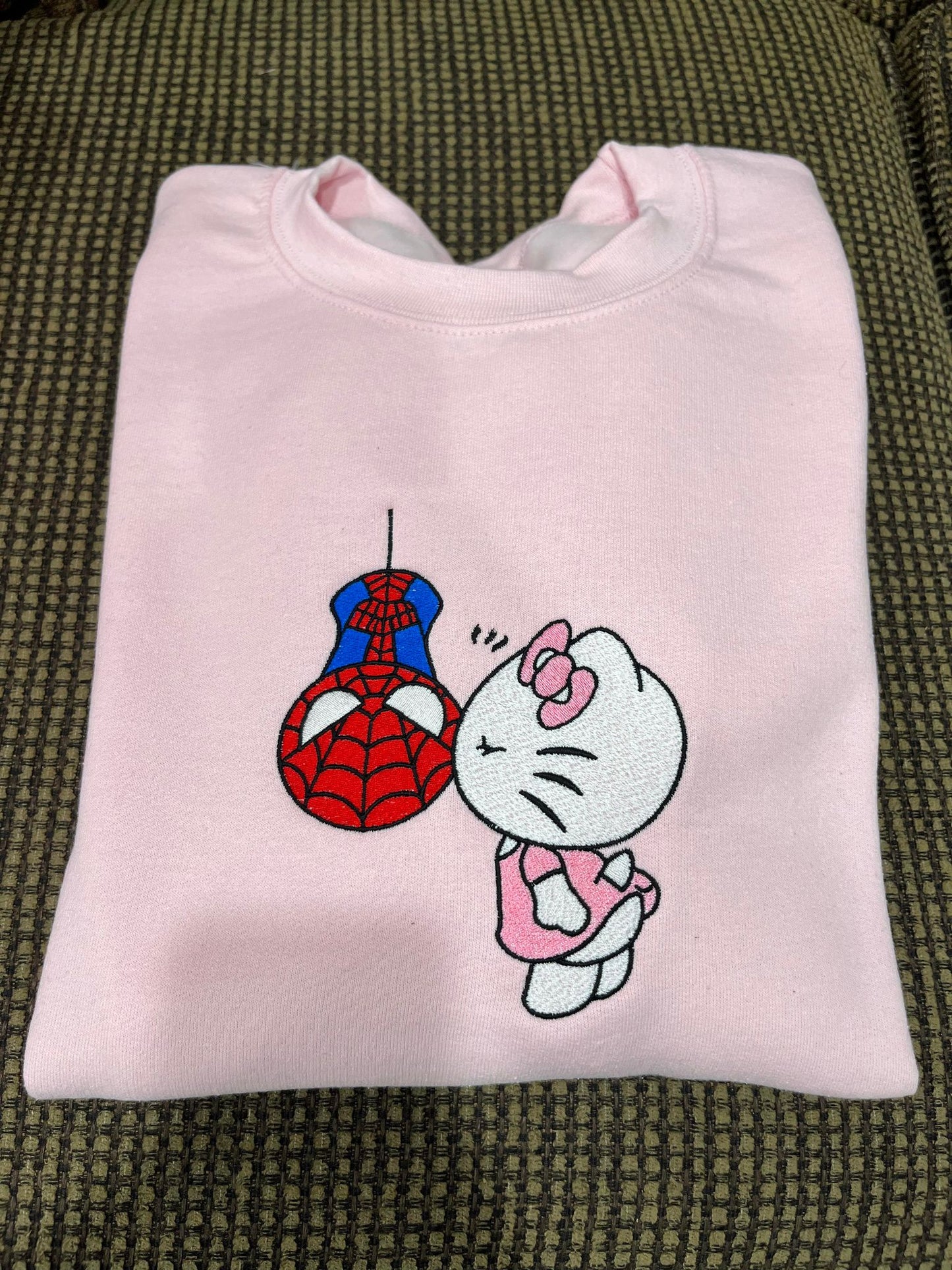 HELLO SPIDER - LIGHT PINK UNISEX EMBROIDERED CREWNECK SWEATSHIRT