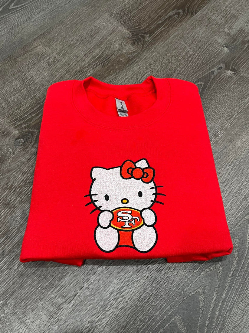 RED - HELLO NINERS EMBROIDERY CREWNECK
