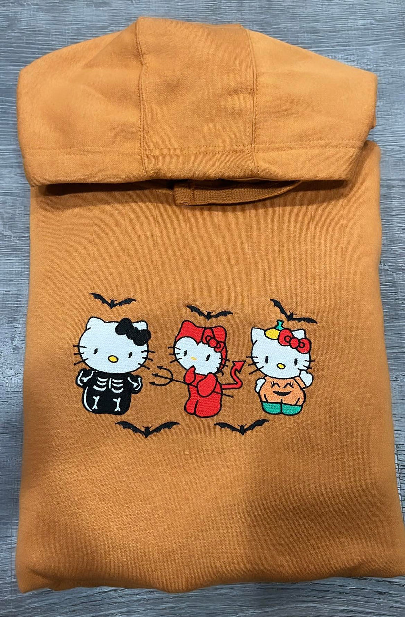 BURNT ORANGE KITTY HALLOWEEN HOODIE - UNISEX