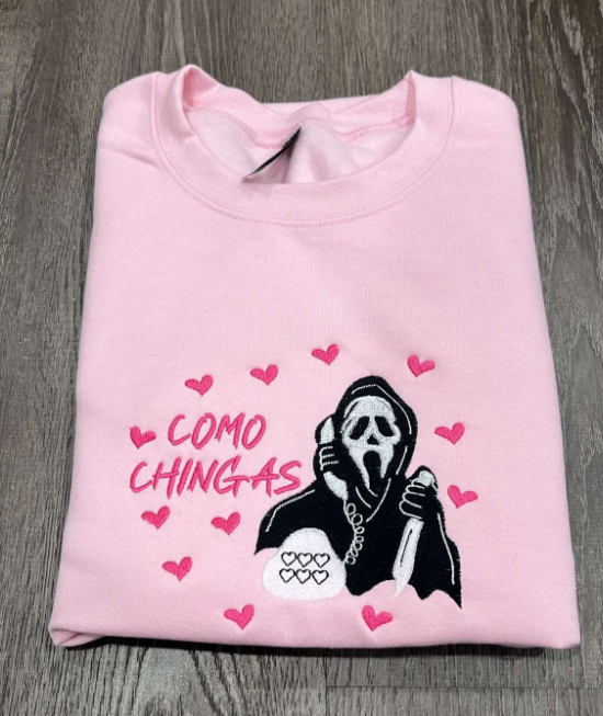 COMO CHINGAS - LIGHT PINK EMBROIDERY CREWNECK
