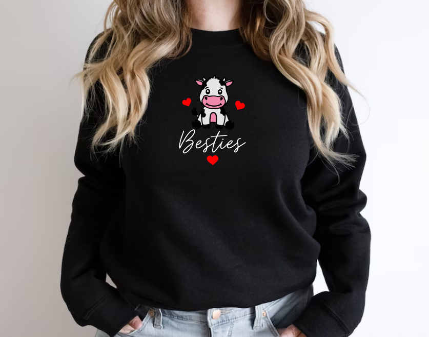 BESTIES - BLACK CREWNECK SWEATSHIRT - UNISEX BORDADO