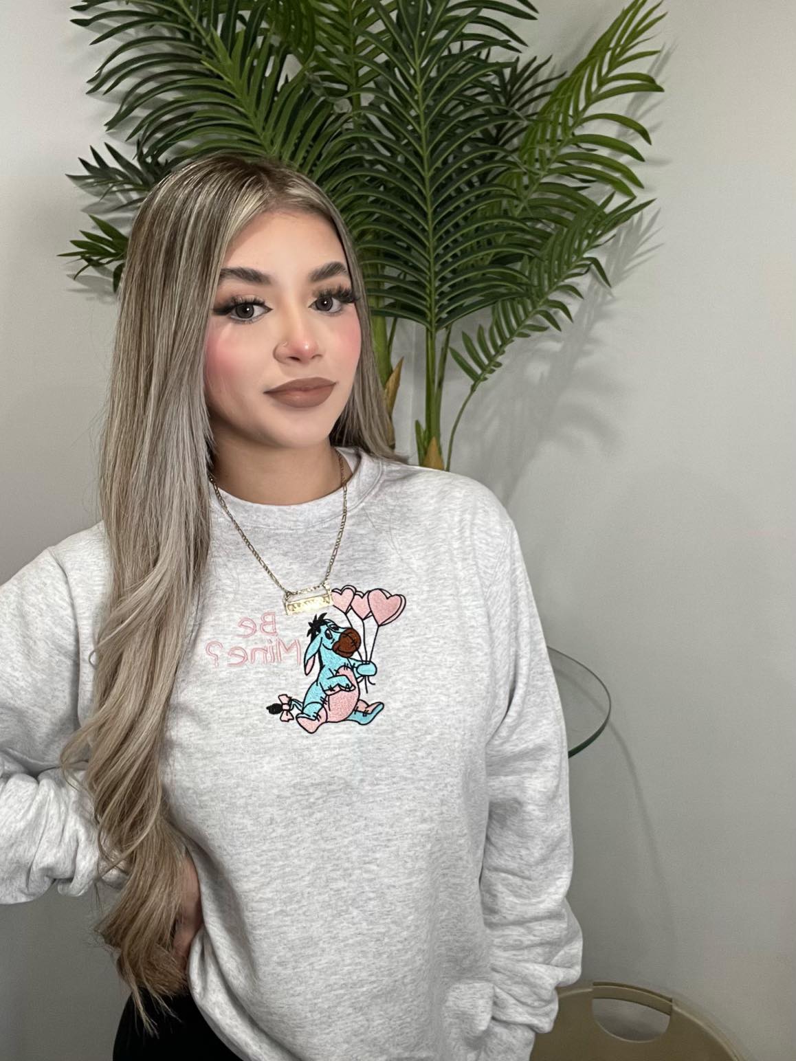 Eeyore - ASH GREY UNISEX EMBROIDERY CREWNECK