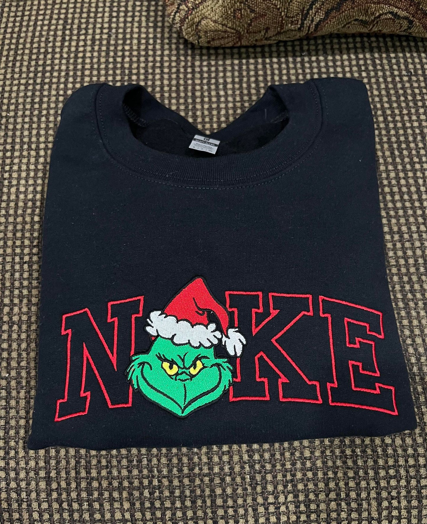 EMBROIDERED -  GRINCH BLACK CREWNECK SWEATSHIRT - UNISEX