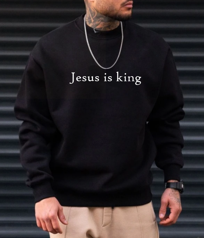 JESUS IS KING BLACK CREWNECK SWEATSHIRT - FRONT AND BACK