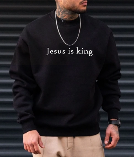 JESUS IS KING BLACK CREWNECK SWEATSHIRT - FRONT AND BACK